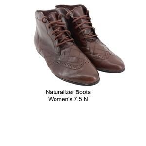 Naturalizer Brown Leather Wingtip Brogue Lace Up Ankle Boots 7.5 N 735N05 Brazil